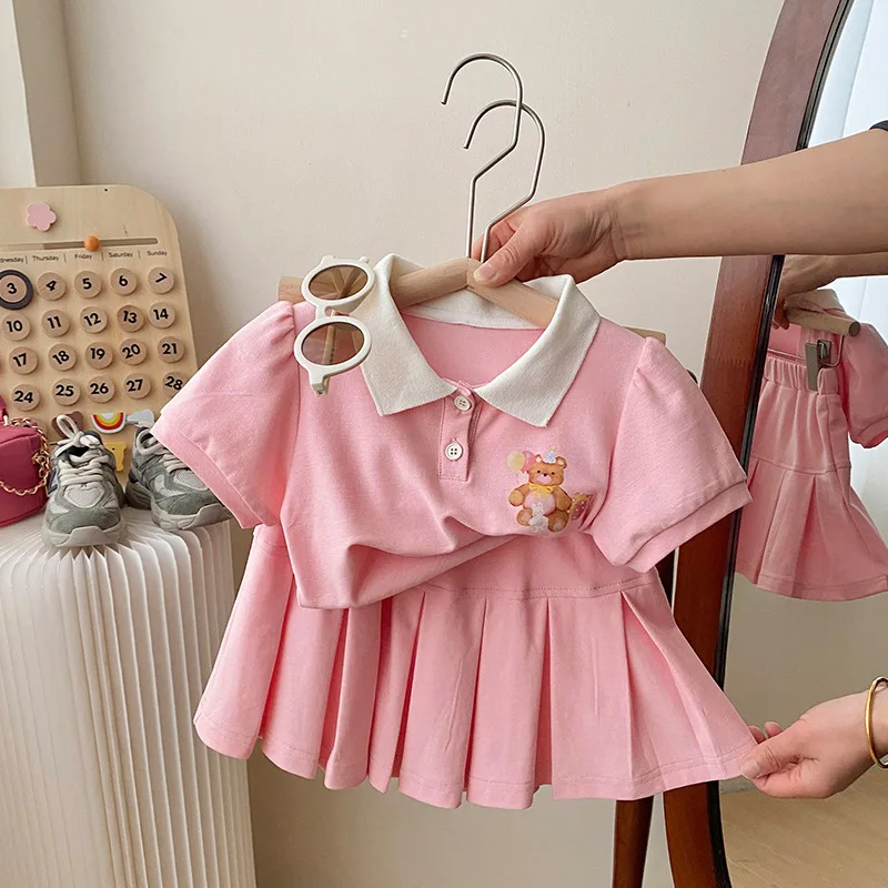 

Girls Jk Set Summer College Style Girl Foreign Style Pleated Skirt Korean Version of The Baby Girl Short-Sleeved Two-Piece Set