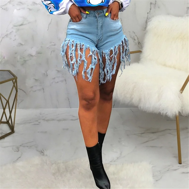 Fashion Tassel Sexy Elastic Jeans Shorts Women Summer High Waist Cotton Jean Short Plus Size 2021 New Indie Tyle Denim Shorts