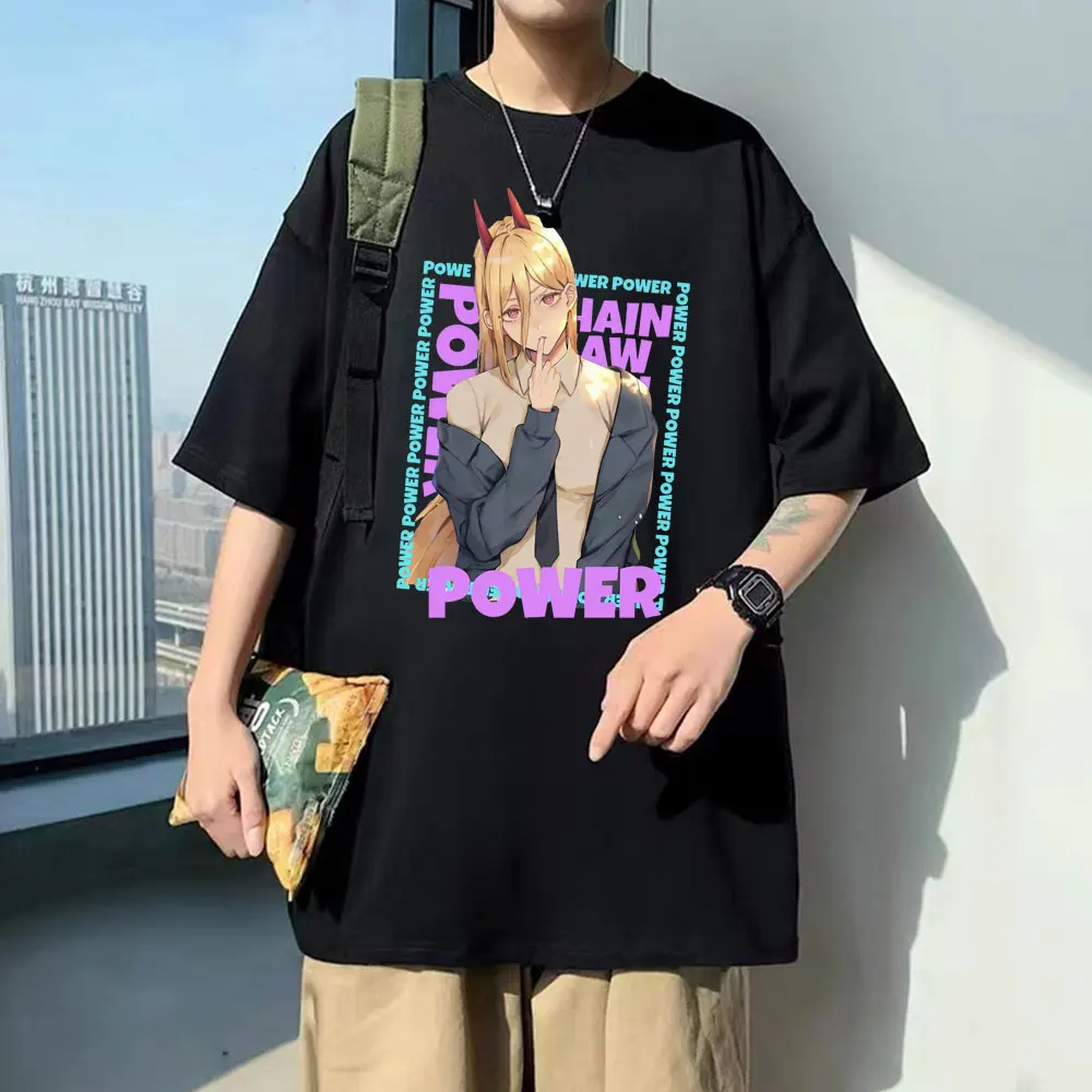 

Anime Chainsaw Man Power Print T Shirt Summer Men Women Fashion Loose T-shirts Men's Cotton Streetwear Man Manga Harajuku Tshirt