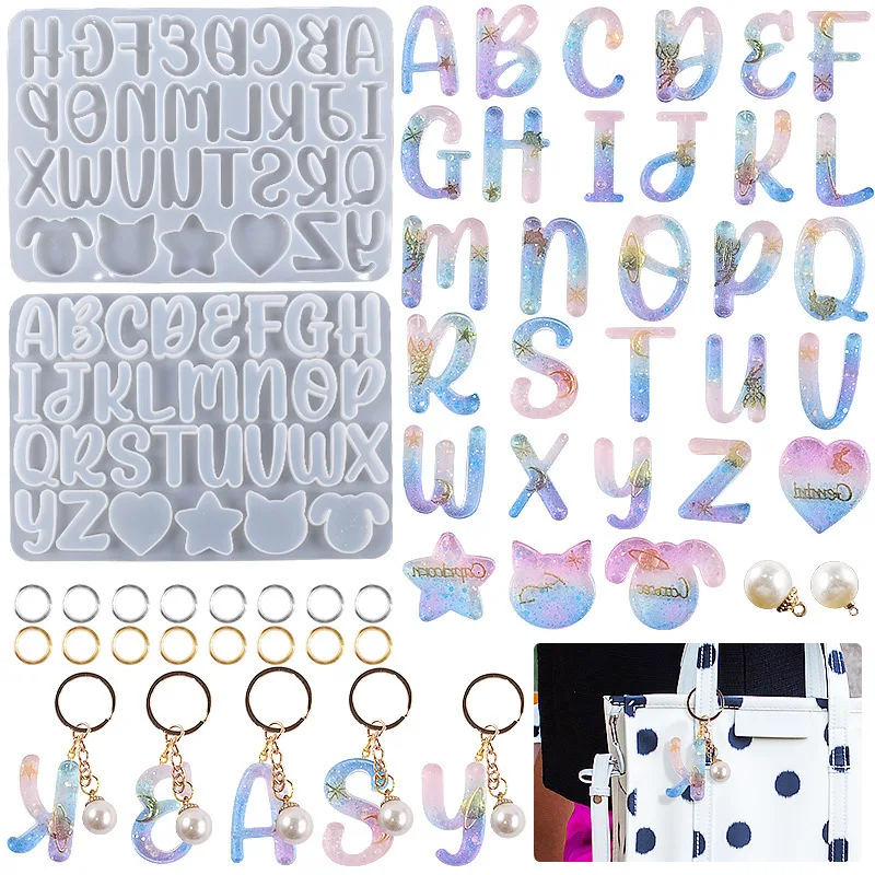 

DIY Crystal Epoxy Silicone Mold New 26 English Letter Keychain Hanging Pendant Jewelry Silicone Mold For Resin