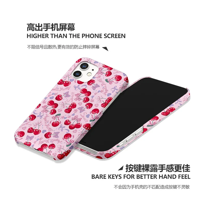 Cute Pink Cherry Glossy Phone Case for IPhone 13 12 11 Pro Max 8 7 Plus X XR XS MAX Case Half Pack All Inclusive Phone Cover