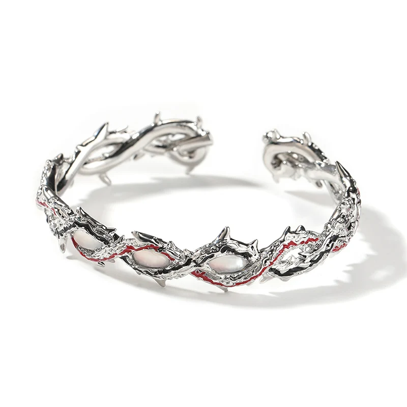 

Hip Hop Opal Inlay Thorns Shape Open Cuff Bangle Bracelets for Men Women Unisex Rapper Jewelry Drop Shipping