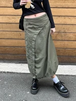 weiyao green patched midi skirts vintage y2k baggy straight cargo skirts women streetwear prepply korean summer skirts grunge