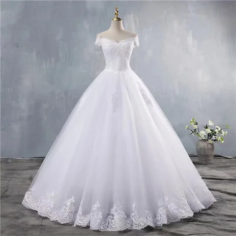 Женское роскошное свадебное платье FNBQ-180 #, индивидуальная Бесплатная доставка, кружевное Белое Бальное Платье с вырезом лодочкой, оптовая продажа, для невесты и свадьбы