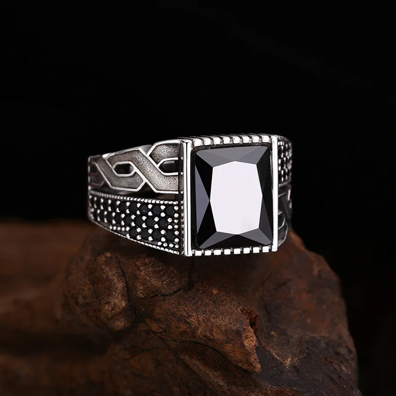 BOCAI S925 стерлингового серебра подвески кольца для мужчин ретро двойной элемент