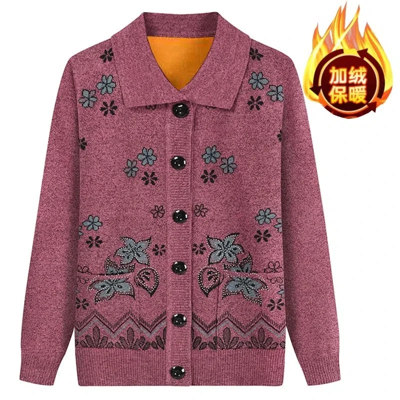 Mother Sweater Cardigans Jacket 2022Autumn Single breasted Knitted Coat Thick Elderly People Cardigan Middle-aged Women Knit Top