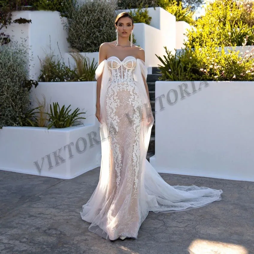 

VIKTORIA Modern Wedding Dresses Sweetheart Custom-Made Court Train Zipper Mermaid Appliques Off the Shoulder Vestidos De Novia