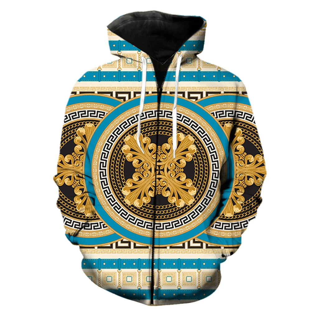 

Luxury Golden Pattern Men's Zipper Hoodie Teens Hip Hop Unisex Streetwear Sweatshirts 3D Printed Harajuku 2022 Hot Sale Fashion