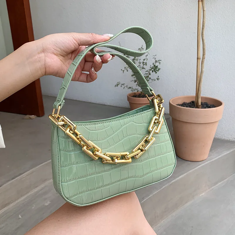 

Luxury Stone Pattern Shoulder Bags for Women Thick Chain Handbags Ladies Fashion Underarm Bag Cross Body Female Bags