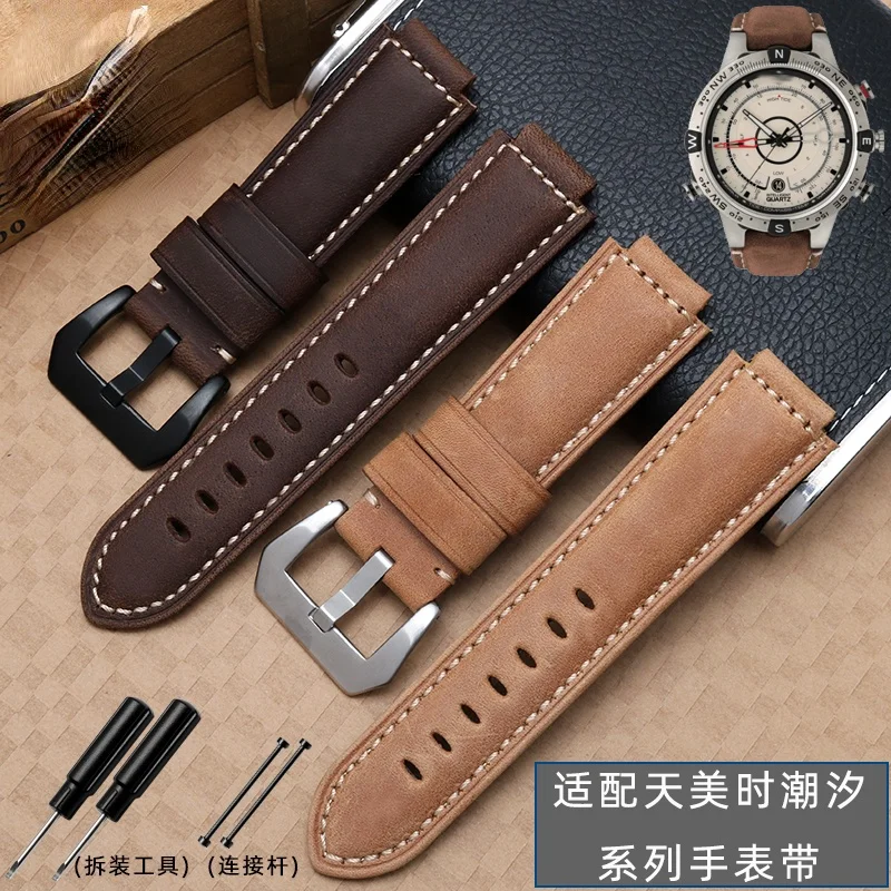 

Genuine Leather Watch Strap for Timex Tide T2n721 T2n720 Tw2t76500 Tide Series Men's Raised Mouth Watchband Accessories 16mm