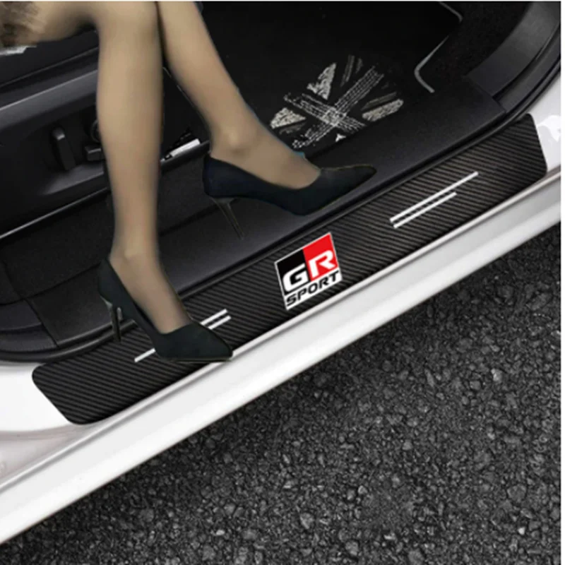 

4pcs Carbon Fiber Car threshold strip Car Sticker Auto Door Sill For Toyota Gr Sport Gazoo Racing Yairs Car Accessories