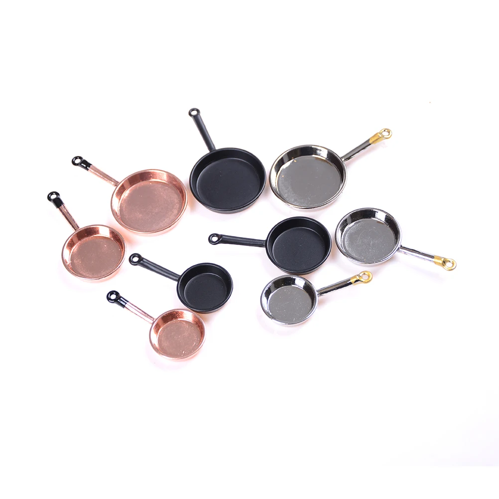 

1set 1/12 Scale Dollhouse Miniature Metal Frypan Frying Pans Cooking Pot Cookware Kitchen Accessories