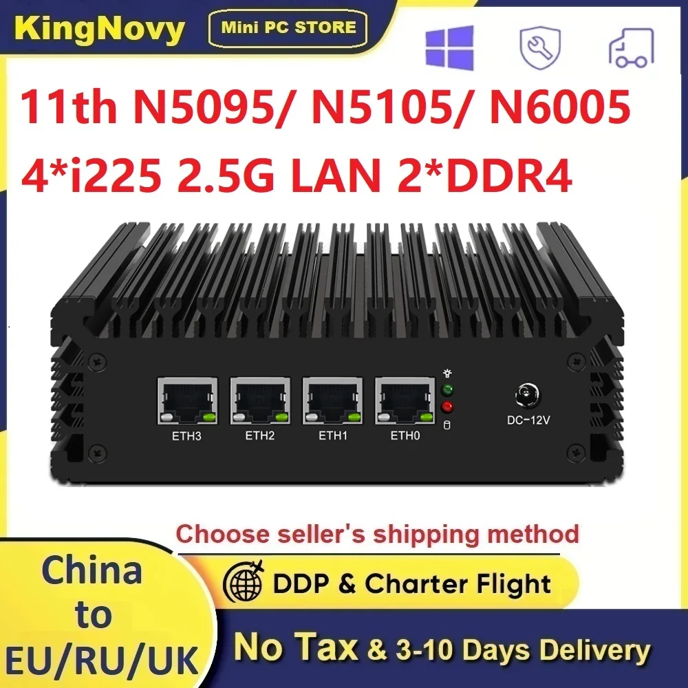 

2022 New 2.5G Fanless Mini PC 11th Pentium N6005 N5105 pfSense Router 4*Intel i225 Nics NVMe 2*DDR4 OPNsense Firewall VPN Server