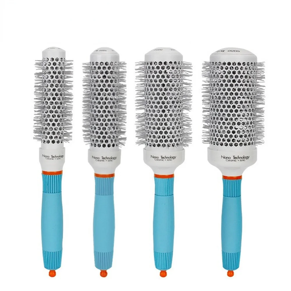 

Ceramic Ion Hair Comb Professional Salon Hair Brush Hair Styling Hairbrush Hairdressing Comb Round Curly Hair Rollers Tools Blue