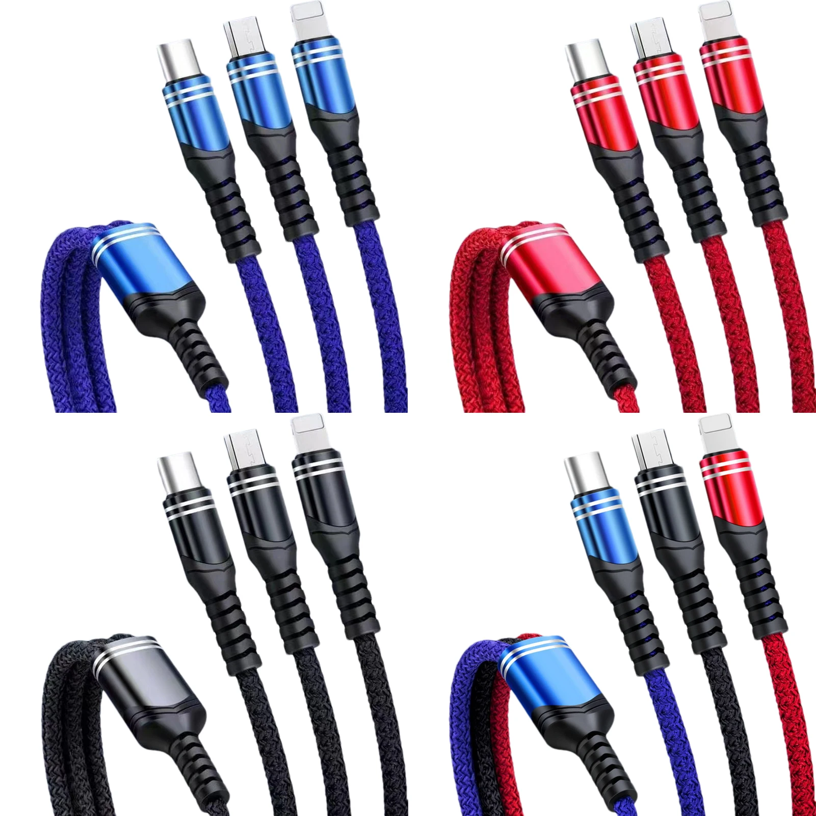 

6A USB Type C Cable Wire Mobile Phone Fast Charging Nylon Braided Cable Type-C Charger 3 in 1 Micro USB Cables for Android iOS