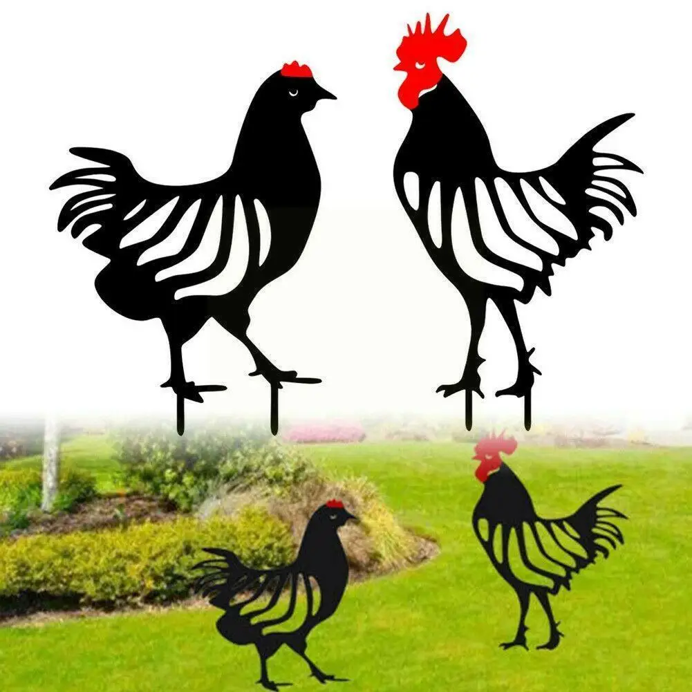 

Acrylic Rooster Silhouette Art Garden Stakes Hollow Animal Rooster Statue For Gardens Yard Lawn Backyard Decoration G4O8