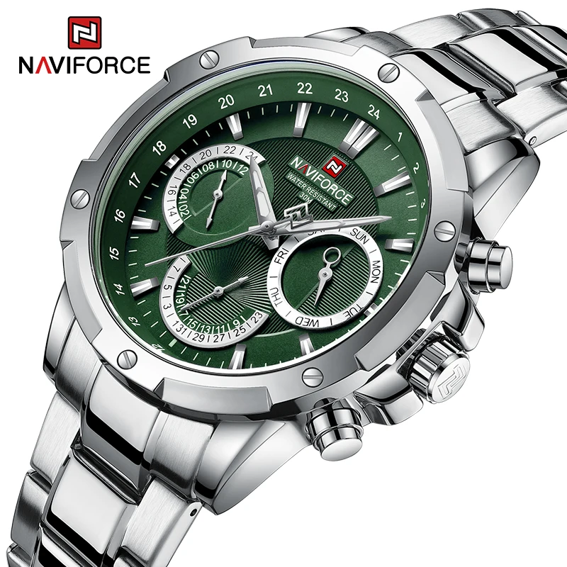 

Часы наручные NAVIFORCE мужские, роскошные Брендовые спортивные Водонепроницаемые многофункциональные из нержавеющей стали