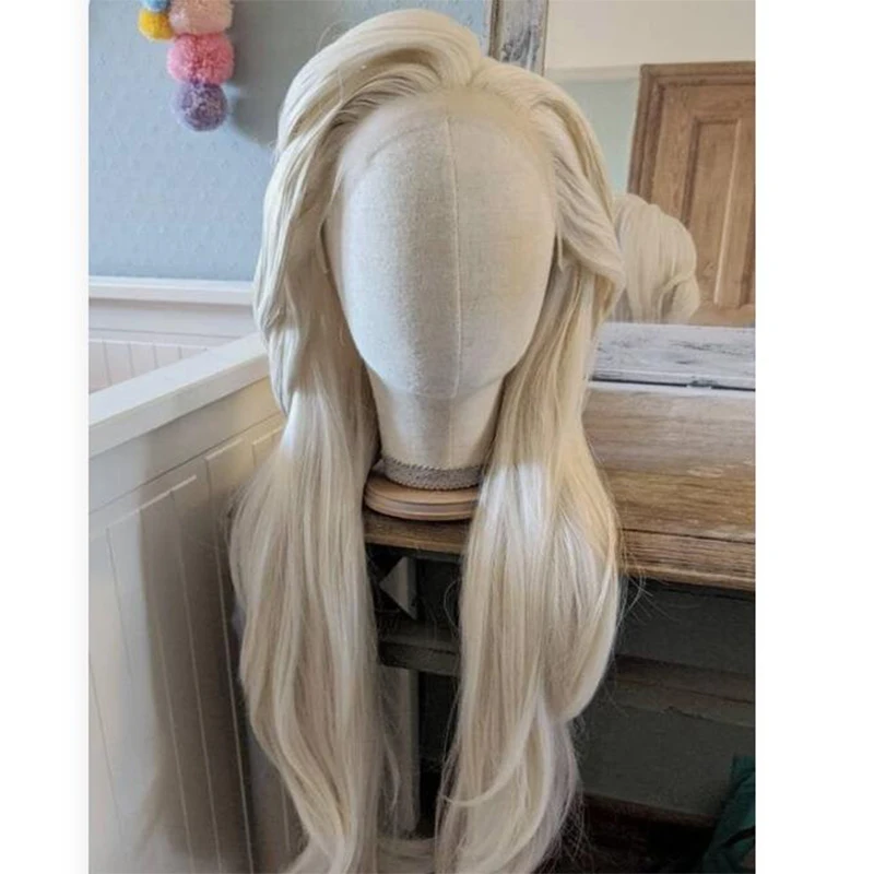 #60 Ash Blonde 13x4 Lace Front Wig Mixed Human Hair Blend Synthetic Wig Pre Plucked Baby Hair Cosplay Glueless For Black Women