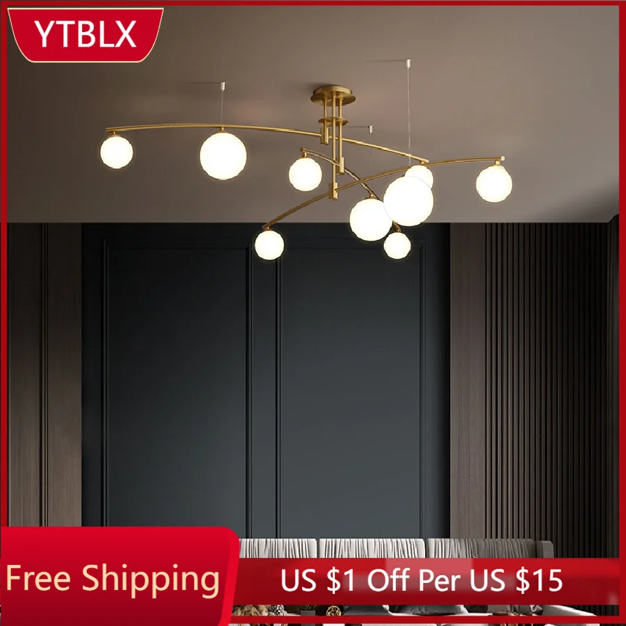 

Nordic Chandelier Lights For Living room bedroom Dining room Luxury Glass Shade Black Gold Minimalist LED Chandelier Lighting