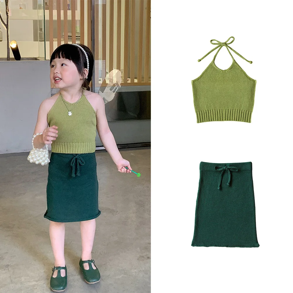 

Kids Clothes Sets 2022 New Summber M&P Brand Girls Knit Vest and Skirt Clothes