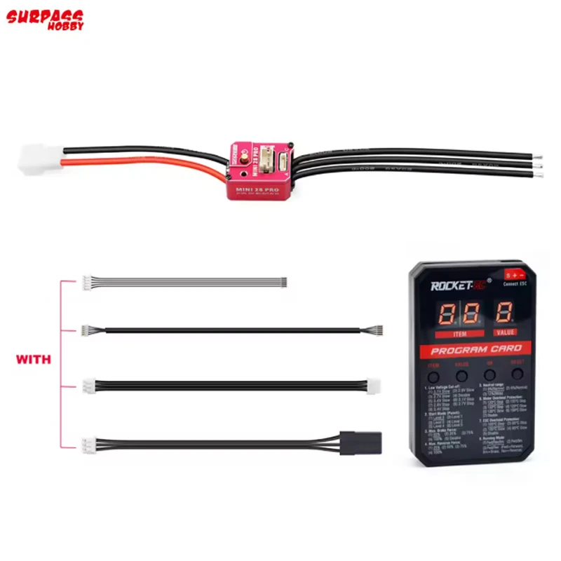 Фото ROCKET-RC 30A Бесщеточный ESC со светодиодной программируемой картой Combo MINI 28 Pro 2S LiPo BEC 3A 6 В/7,4 В для обновлений радиоуправляемого автомобиля 1/28 1/27 №4