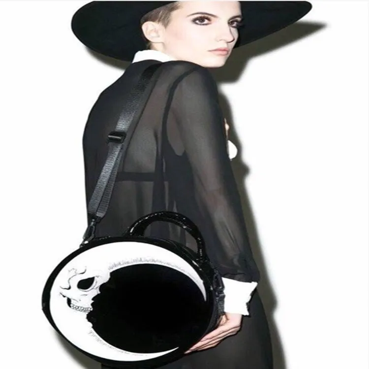 

Halloween Gothic Punk Crossbody Handbag Curved Moon Skull Lightning Round Totebag Large Capacity Women Harajuku Y2K Shoulder Bag