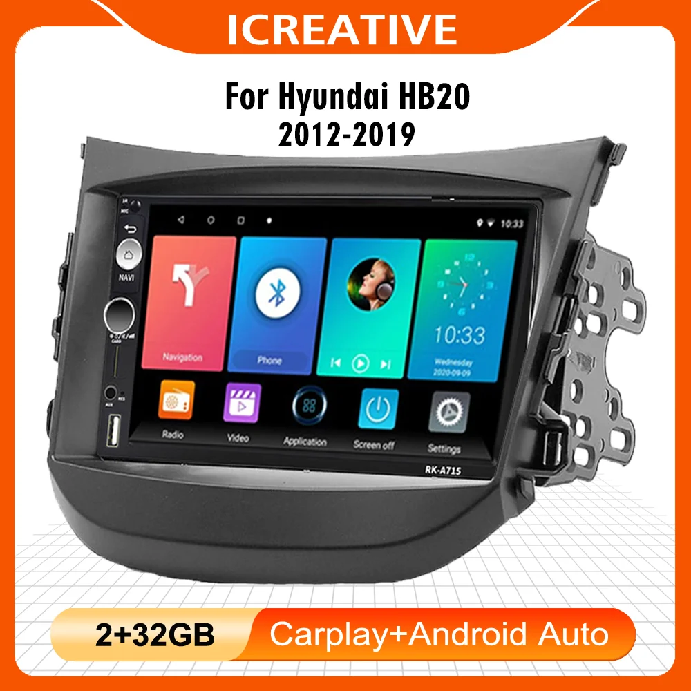 

7 Inch 2 Din Carplay For Hyundai HB20 2012-2019 Car Radio Multimedia Player Head Unit with Frame Android Auto Stereo Autoradio