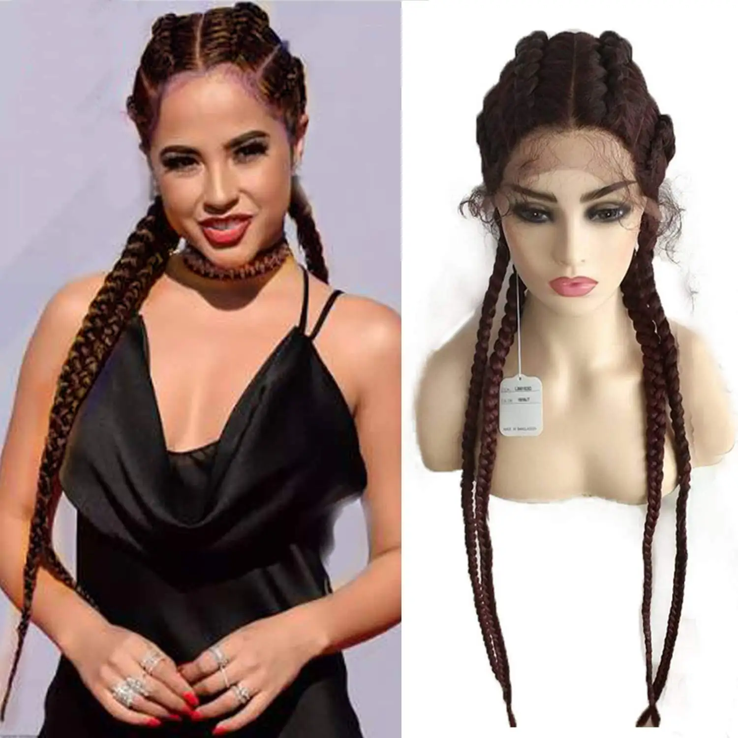 Heat Resistant Synthetic Burgundy Fiber Hair Lace Wig Braids for Women Super Long Box Braided Synthetic Hair Wig