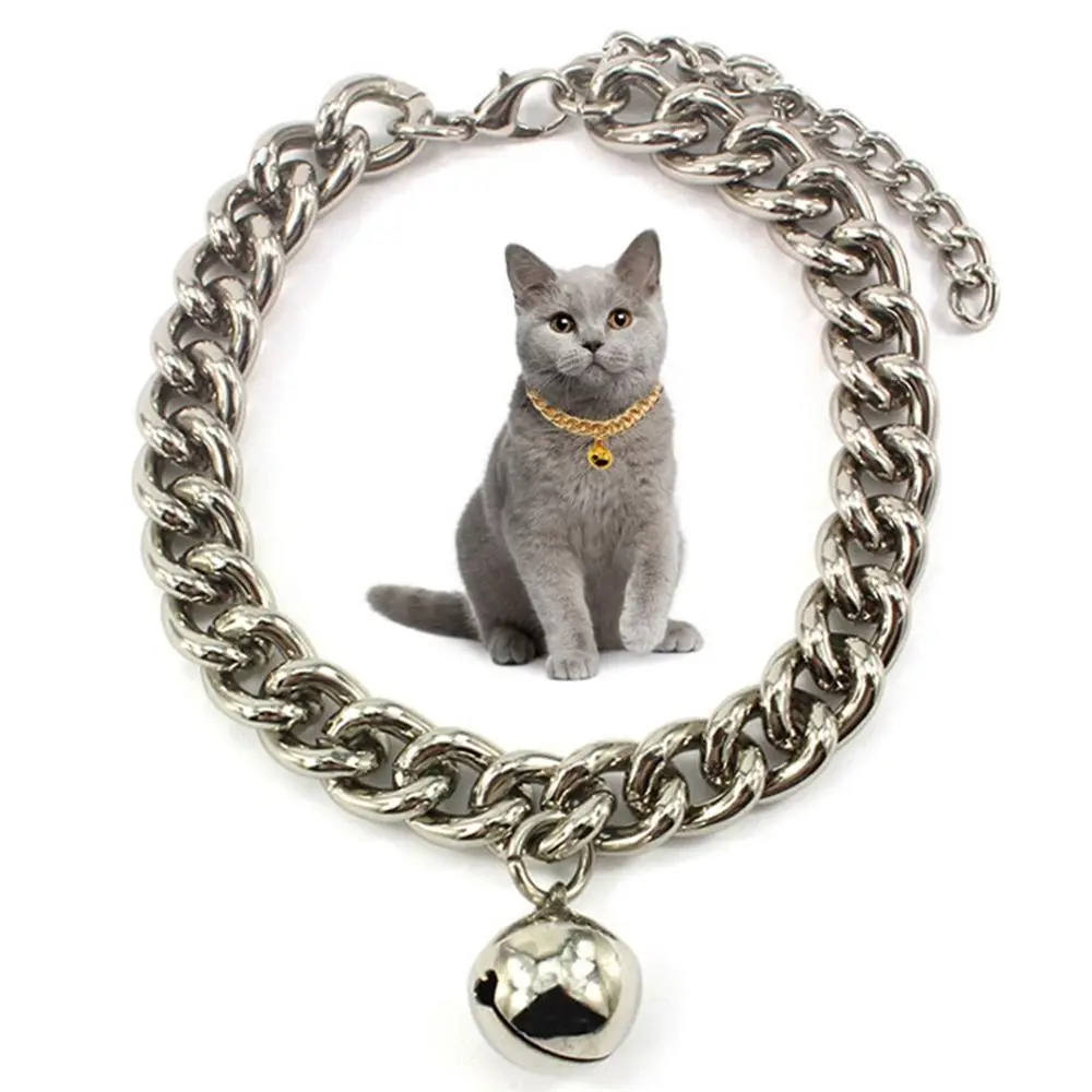

Fashion Puppy Cat Collar with Bell Not Fade Dog Gold Silver Chain Necklace for French Bulldog Pet Accessories