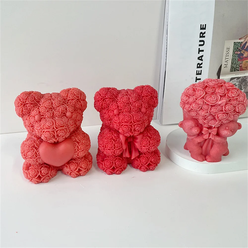 

Rose Bear Heart Candle Silicone Mold DIY Handmade Candle Plaster Soap Mould Bouquet Valentine's Day Gift Making Home Party Decor