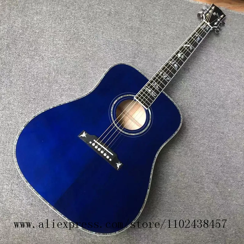 

Custom solid spruce top, ebony fingerboard, maple sides and back, 41-inch high-quality blue hummingbird acoustic guitarras