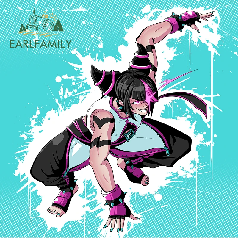 

EARLFAMILY 13cm for 3D Fanart Han Juri Fighter Amusing Car Sticker Creative Anime Decal Car Door Protector Auto Bumper Graphics