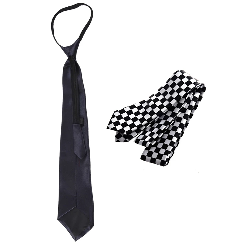 

2Pcs Mens Polyester Necktie Necktie, Black White Plaid & Dark Blue