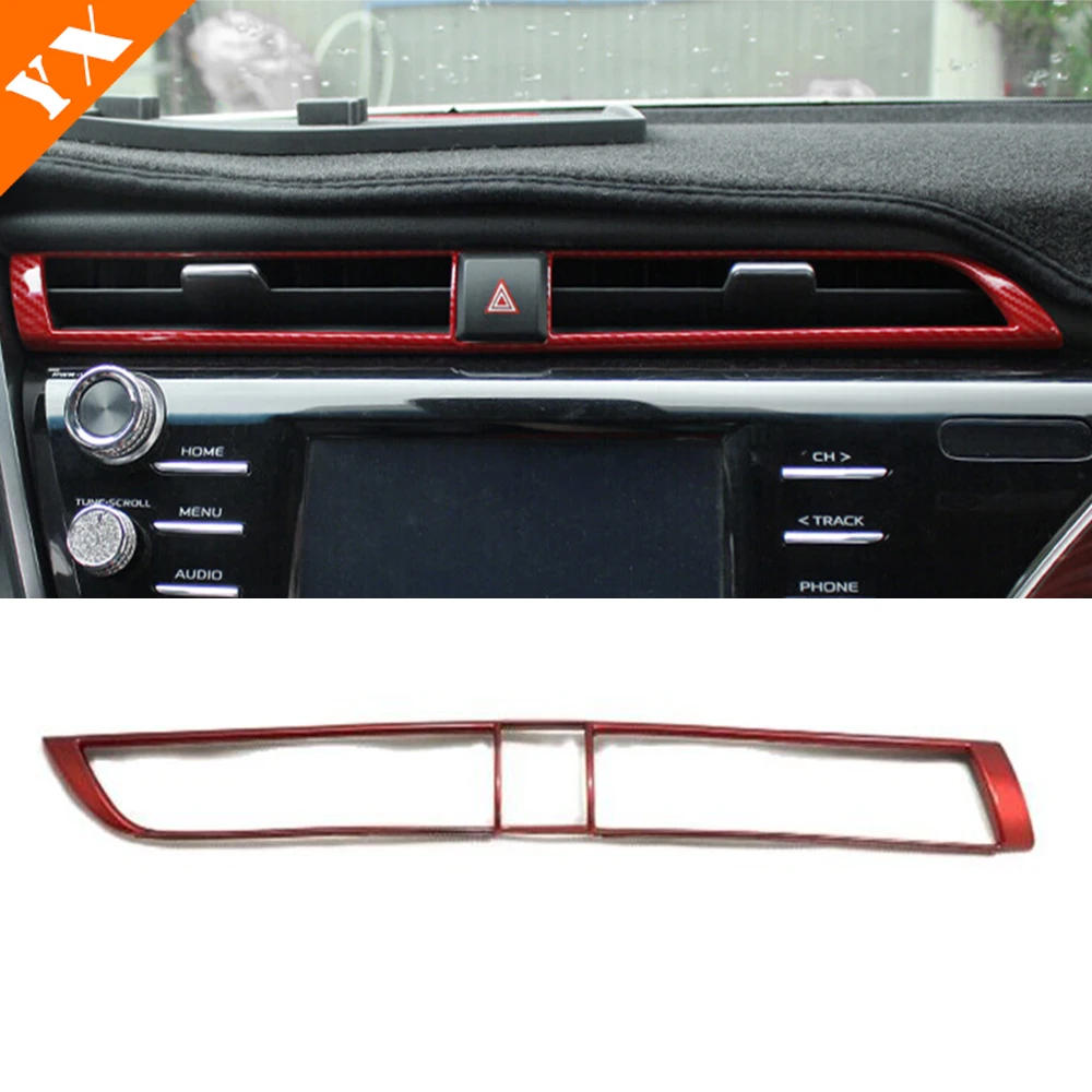 

Car Middle Air Outlet Decoration Cover Red Trim Car Styling Accessories Sticker 1pcs For Toyota Camry 2018 2019