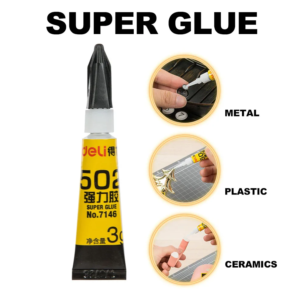 

1pcs Deli 7146 Super 502 Instant Adhesive Metalic Glue Silencer Material Suitable for Wood-plastic 3 G/pcs
