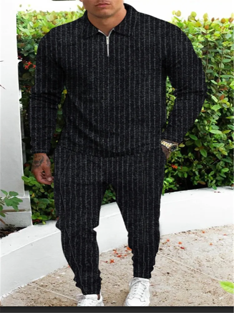 

Casual Men's Fitness Suit Letter Zip Stripe Long Sleeve Polo Shirt Sweatshirt Sweatshirt Sports Streetwear Summer Activewear