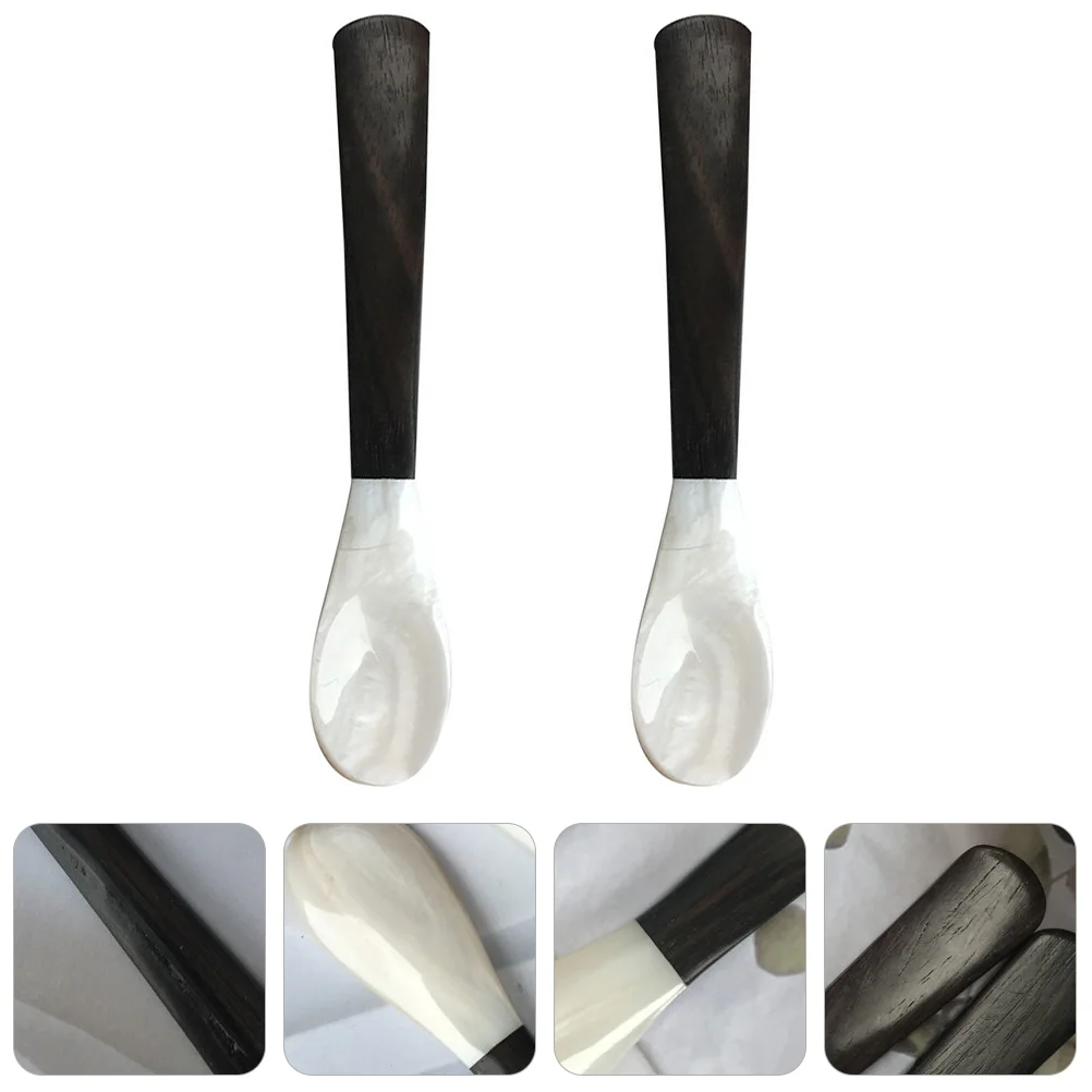 

2Pcs Ebony Shell Spoons Dessert Spoons Coffee Spoons Chic Caviar Shell Spoons
