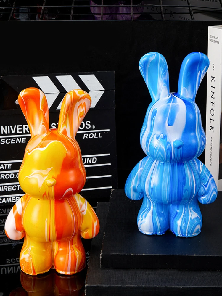 

DIY Fluid Rabbit Piggy Bank Painting Manual Fluid Painting Creative White Mold Doll Figurine Toys Painting Crafts Money Box Gift