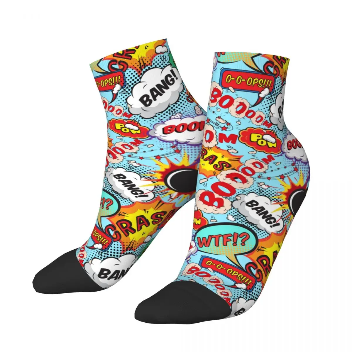 

Crash Bang Boom Short Socks Men Women Polyester Fashion Graffiti Socks Novelty Spring Summer Autumn Winter Low Tube Socks Gift