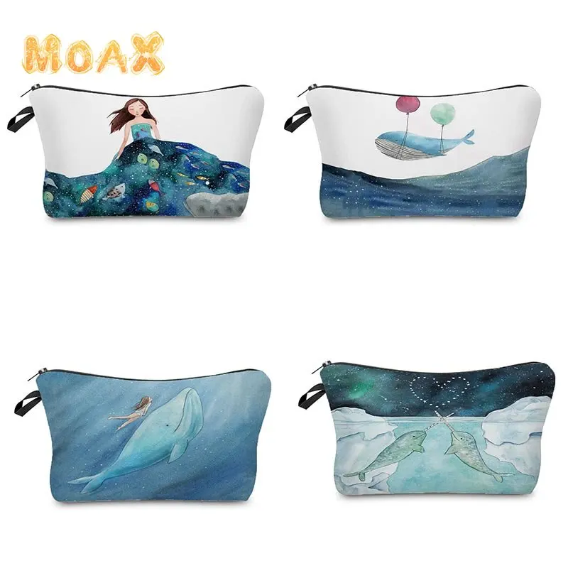 

Cute Women's Bag Cosmetic Clutch Purse Fresh Print Whale Sea Series Fashion Small Purse Skin Care Product Makeup Storage Bags