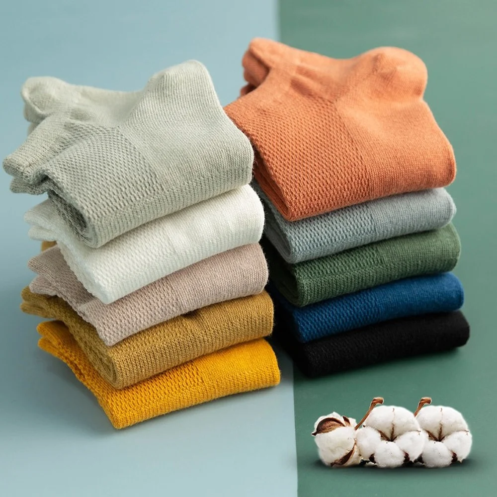 10 Pairs New Summer Men Cotton Socks Pure Color Funny Male High Quality Ankle Socks Thin Mesh Short Casual Socks