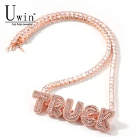 uwin name necklace baguette letters with tennis chain full iced out zircon pendant gift hiphop jewelry