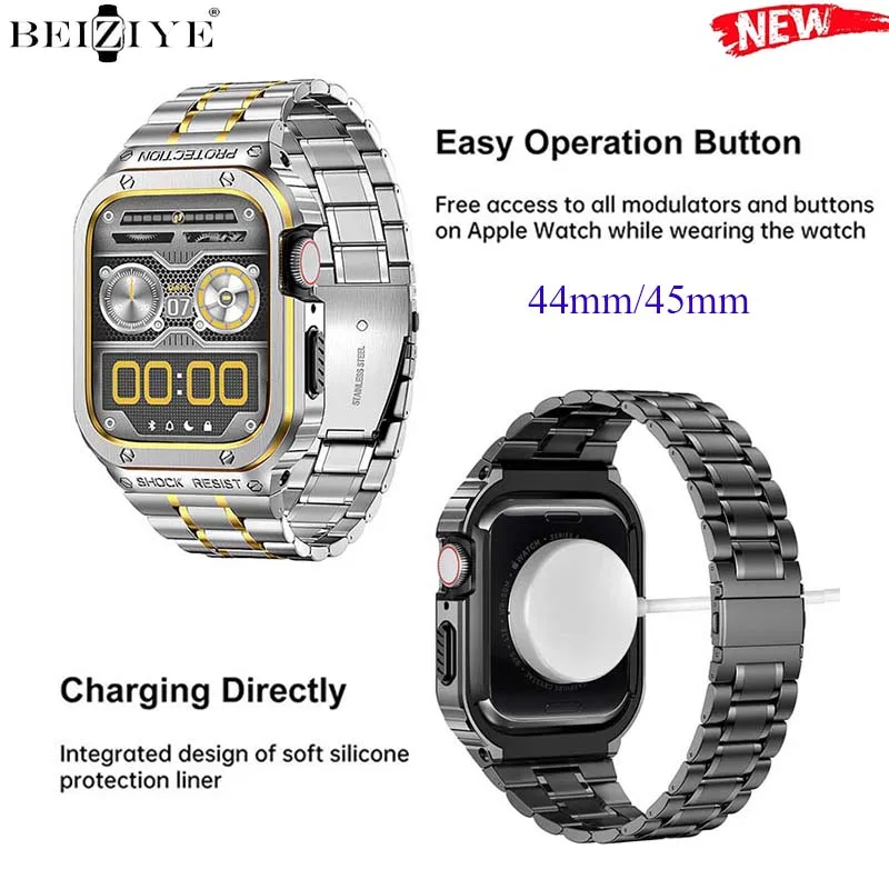 

Stainless Steel Strap+Case For Apple Watch Band 45mm 44mm Bumper frame Cover Accessories Bracelet For iWatch Series 8 7 SE 6 5 4