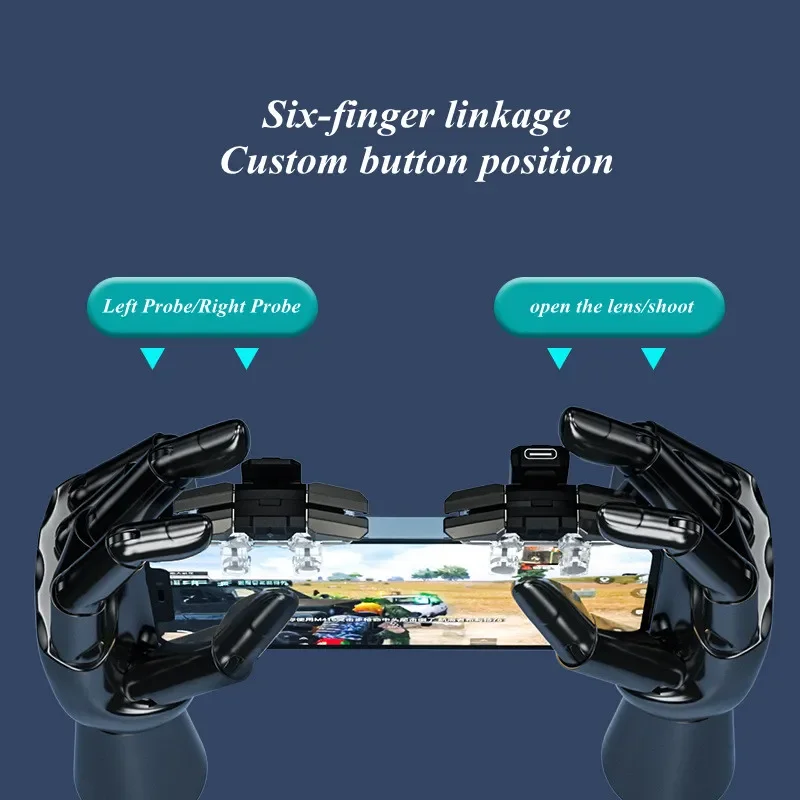 

Mobile Phone Gaming Trigger 6 Fingers Button Shooter Game Joysticks Gamepad for PUBG Fire Shooting Aim Key l1r1 Controller