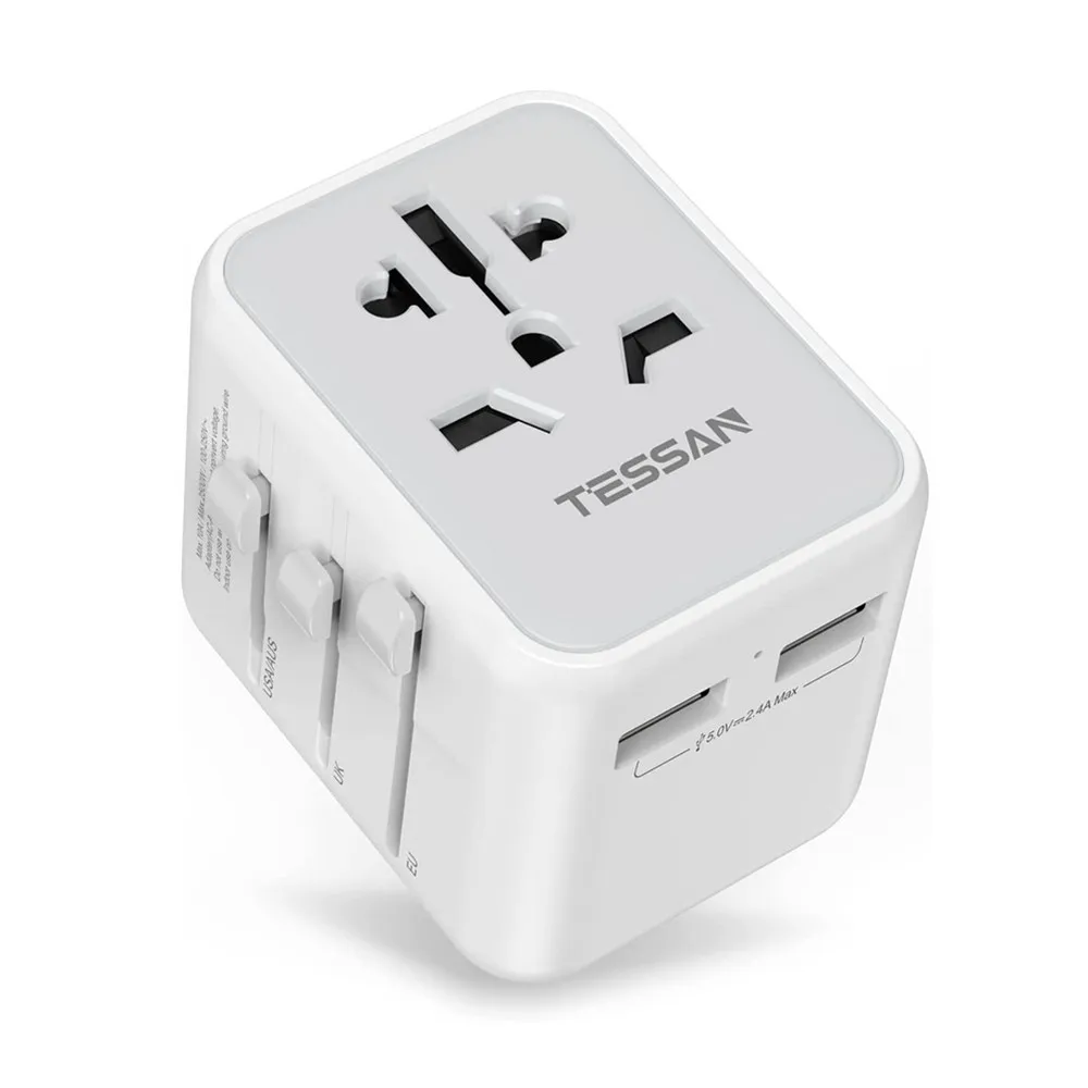 

TESSAN Travel Adapter International Universal Power Adapter All-in-one with 2 USB Ports Worldwide Wall Charger for UK/EU/US/Asia