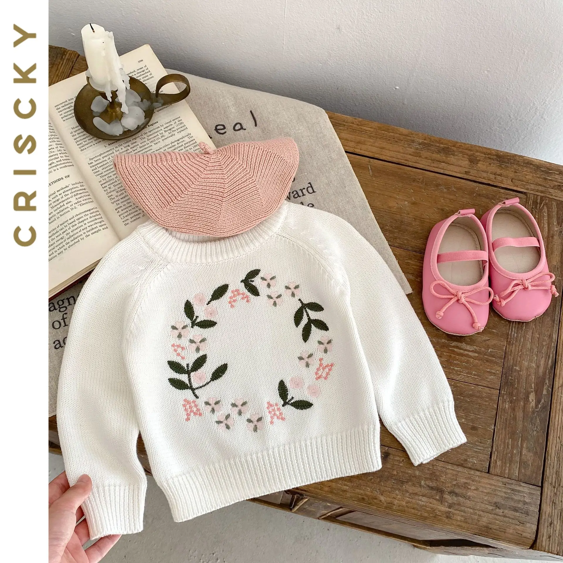 

New Sweet Newborn Baby Girl Sweaters Autumn Winter Knitted Floral Embroidery Sweater Girls Pullover Tops Kids Clothes