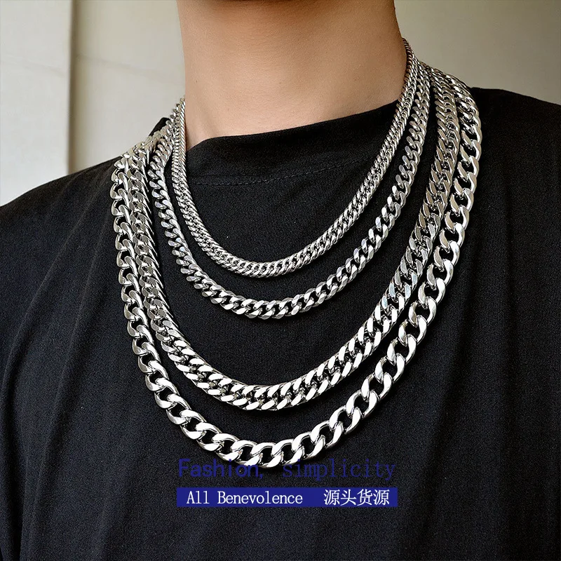 

Titanium Steel Cuban Chain Punk Metal Necklace Men and Women Hip Hop Neckchain Coarse Chain Sweater ins Stainless Steel Necklace