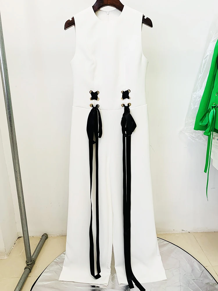 Женский комбинезон на завязках дизайнерский подиумный в стиле HIGH STREET без рукавов