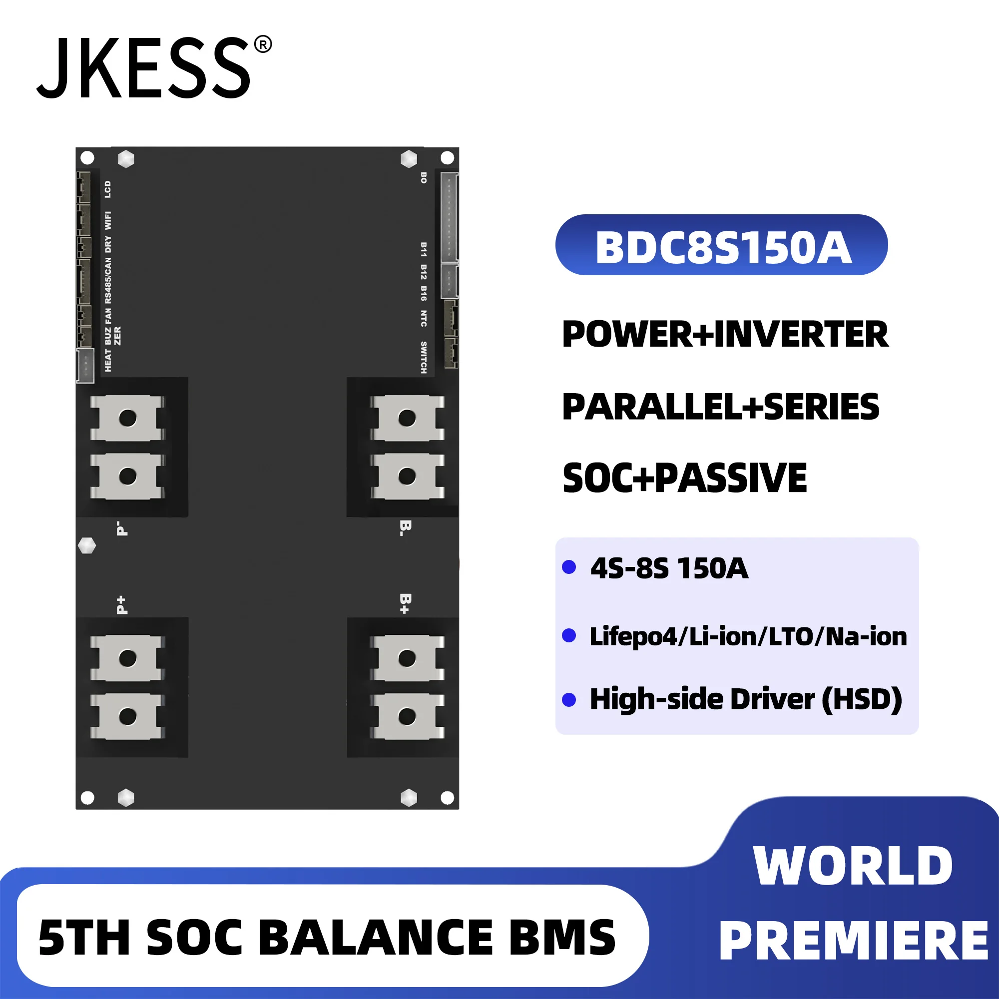 JKESS SOC Balance BMS RS485 HEAT CANBUS ВЕНТИЛЯТОР 150A Lifepo4 4S 5S 6S 7S 8S 12V 24V Серия Параллельное