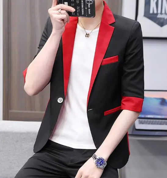 

Пиджак мужской облегающий с коротким рукавом, повседневный жакет из смеси хлопка, блейзер комбинированных цветов, ABB197